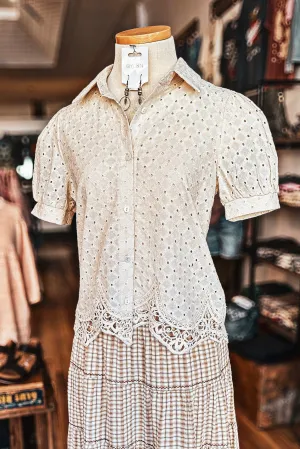 Eloise Eyelet Lace Bubble Sleeve Blouse