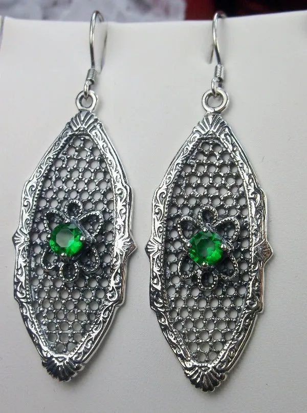 Emerald Earrings, Flower Star Earrings, Round Gems, Vintage Jewelry Design#E20