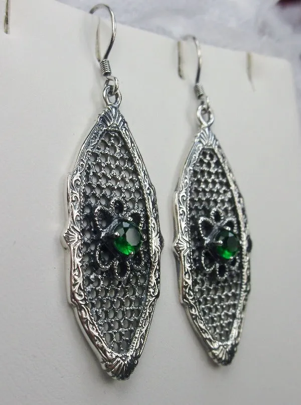 Emerald Earrings, Flower Star Earrings, Round Gems, Vintage Jewelry Design#E20