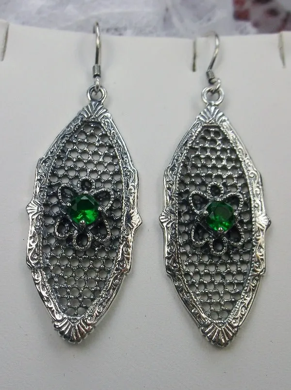 Emerald Earrings, Flower Star Earrings, Round Gems, Vintage Jewelry Design#E20