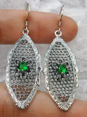Emerald Earrings, Flower Star Earrings, Round Gems, Vintage Jewelry Design#E20