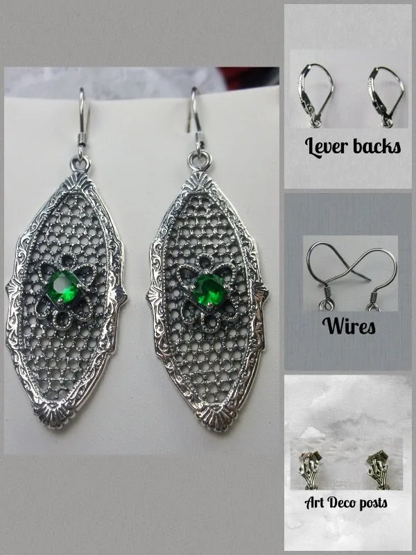 Emerald Earrings, Flower Star Earrings, Round Gems, Vintage Jewelry Design#E20