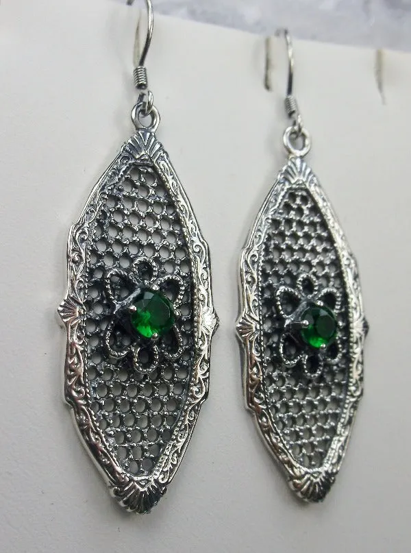 Emerald Earrings, Flower Star Earrings, Round Gems, Vintage Jewelry Design#E20