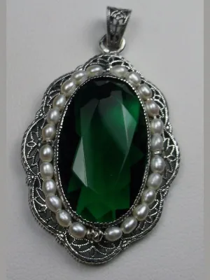 Emerald Green Pendant, Victorian Necklace #P52