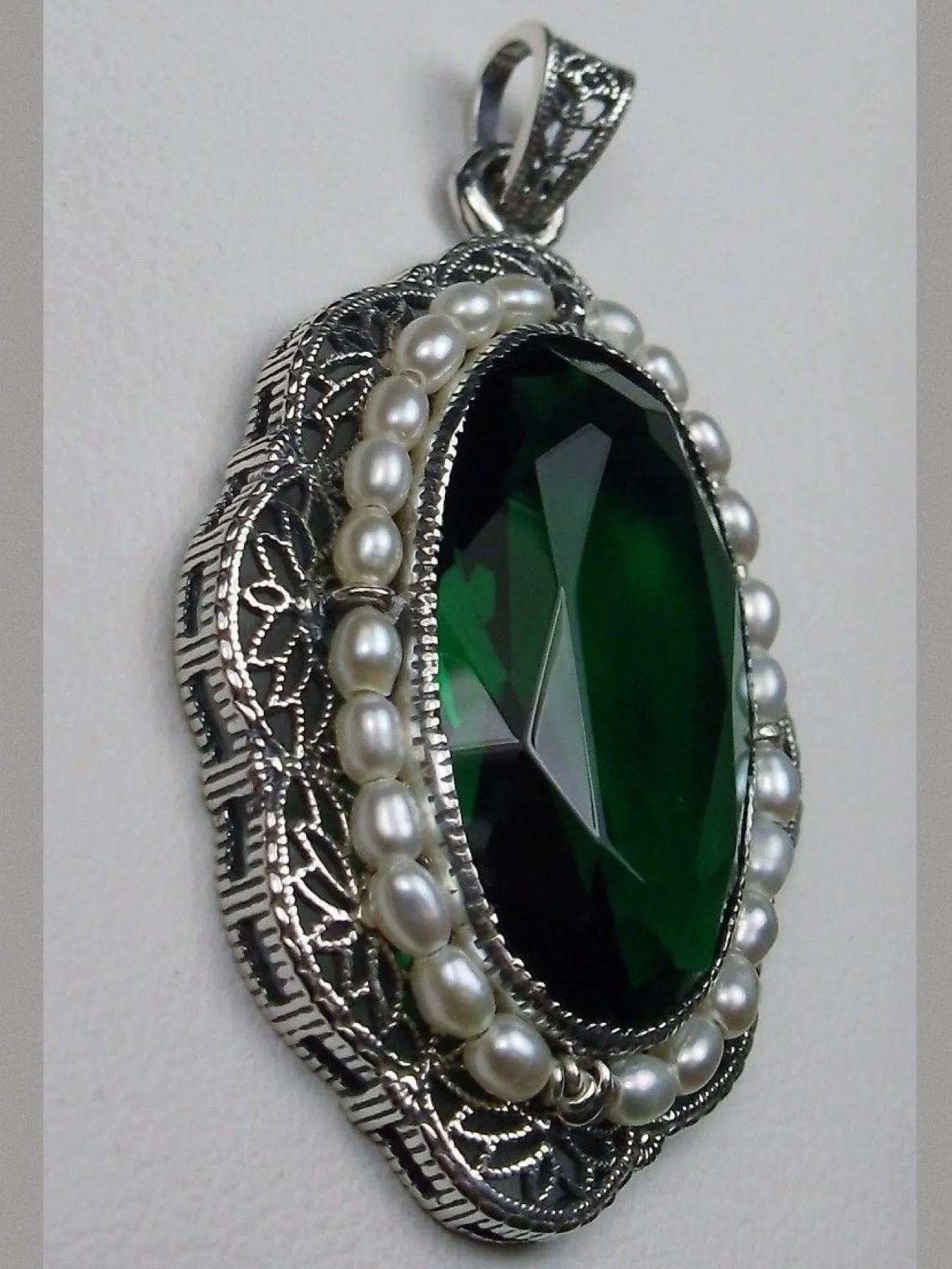 Emerald Green Pendant, Victorian Necklace #P52
