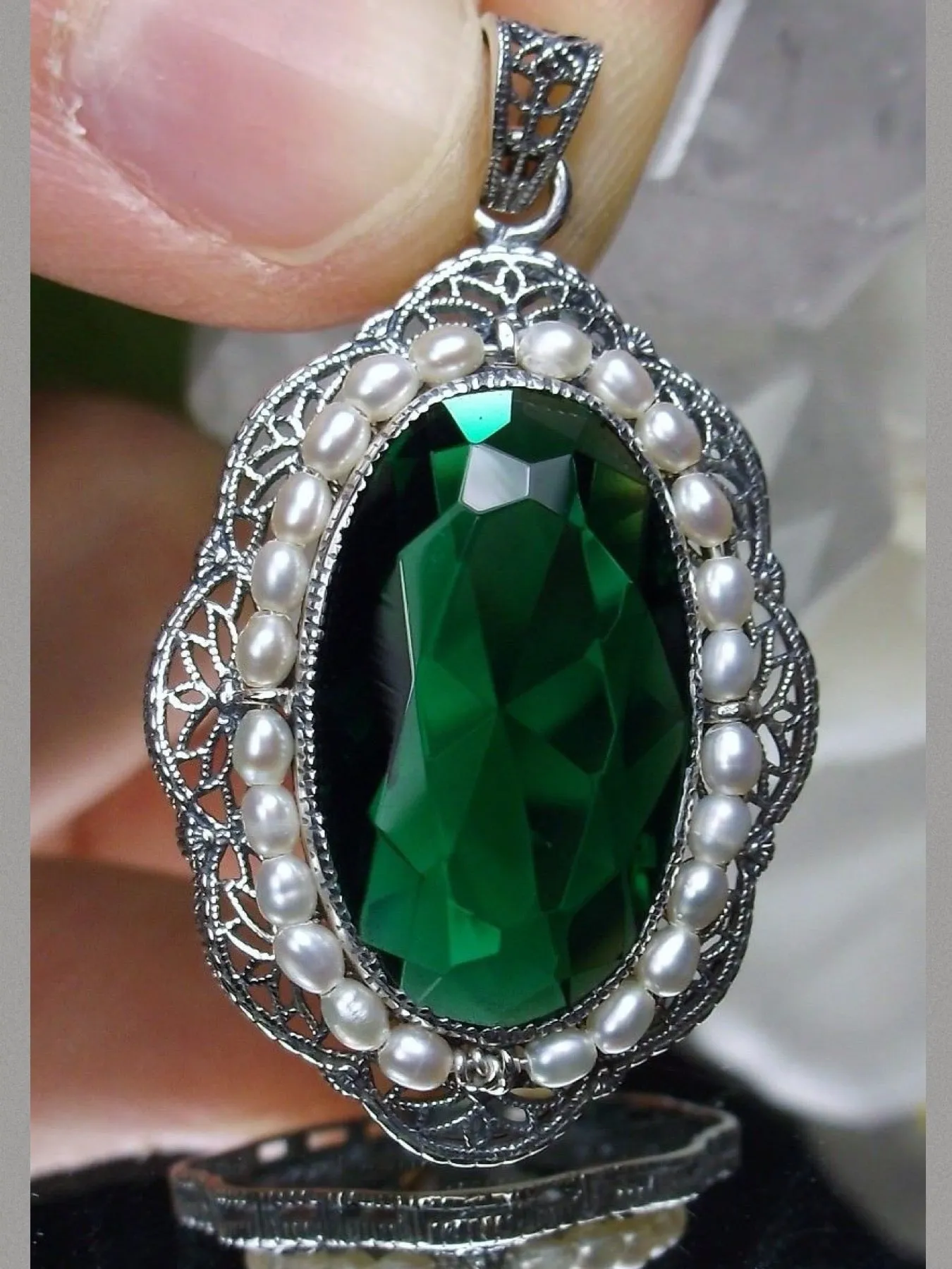 Emerald Green Pendant, Victorian Necklace #P52