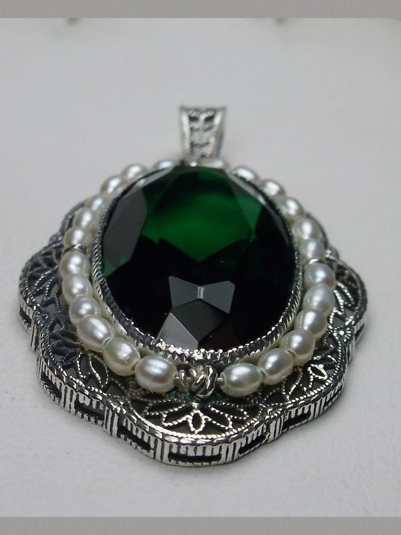 Emerald Green Pendant, Victorian Necklace #P52