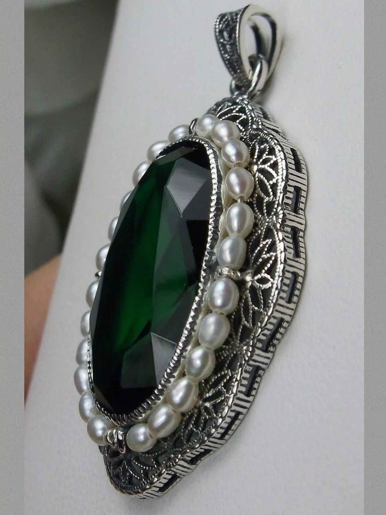 Emerald Green Pendant, Victorian Necklace #P52