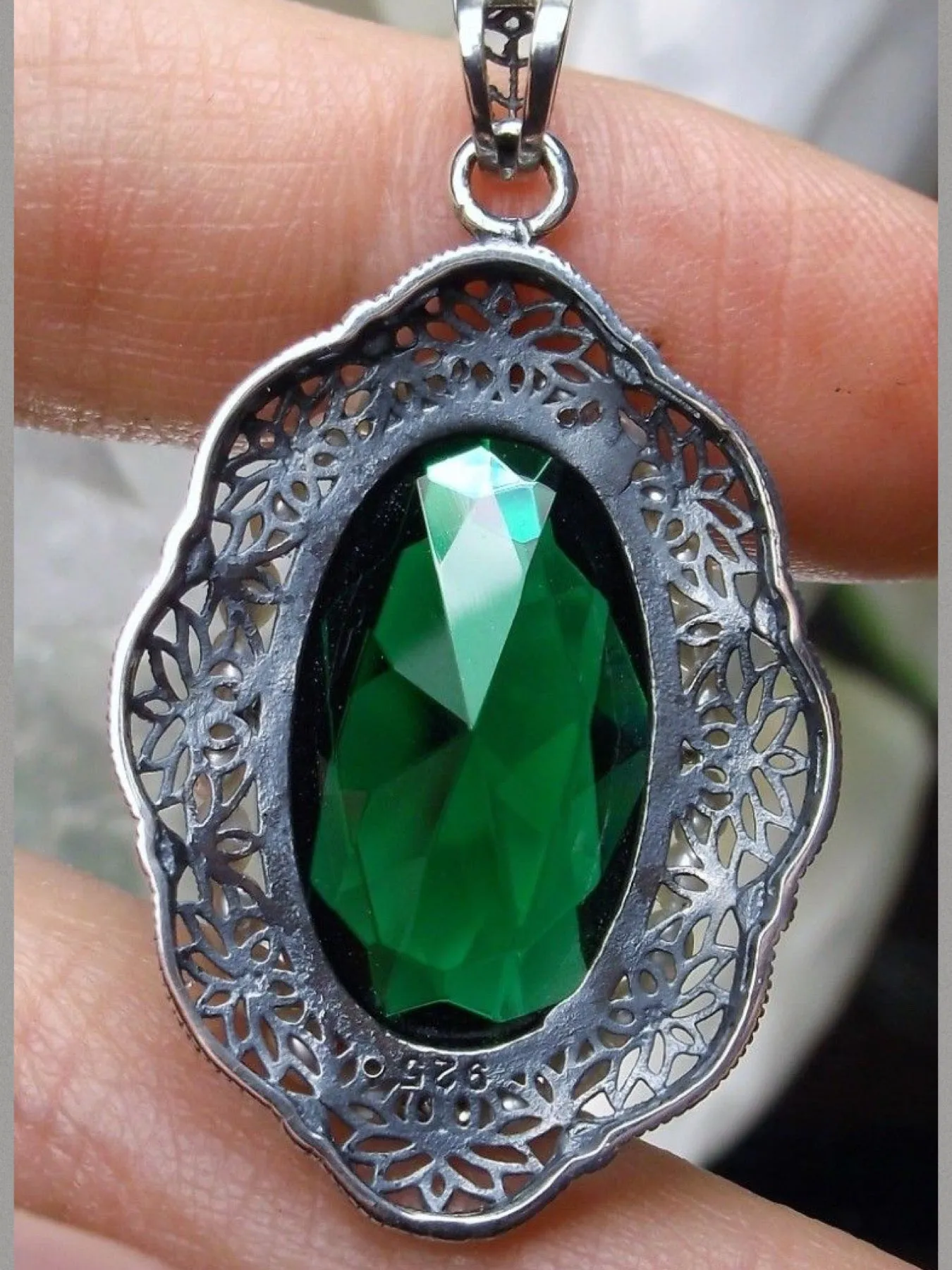 Emerald Green Pendant, Victorian Necklace #P52