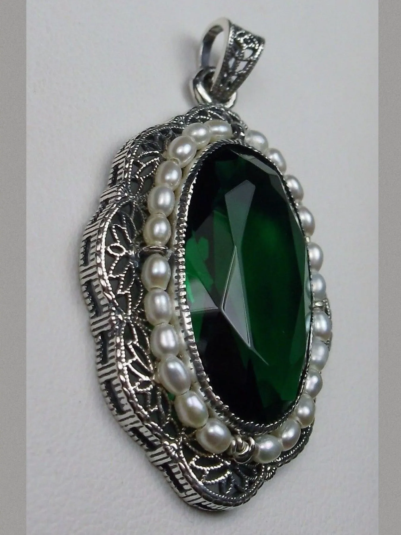 Emerald Green Pendant, Victorian Necklace #P52