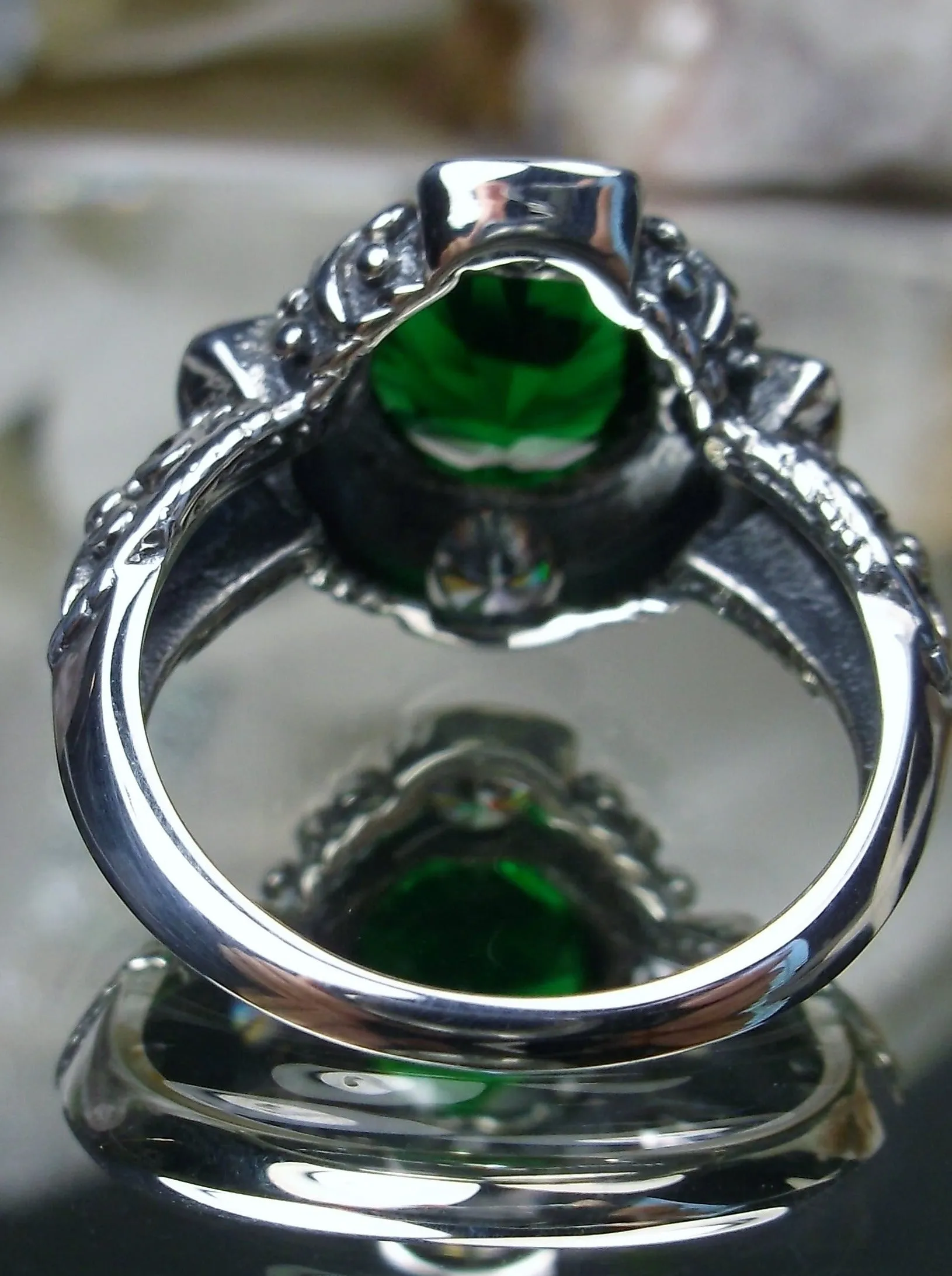 Emerald Ring, 5-Gem Art Deco Ring, Emerald Vintage Revival Jewelry #D138