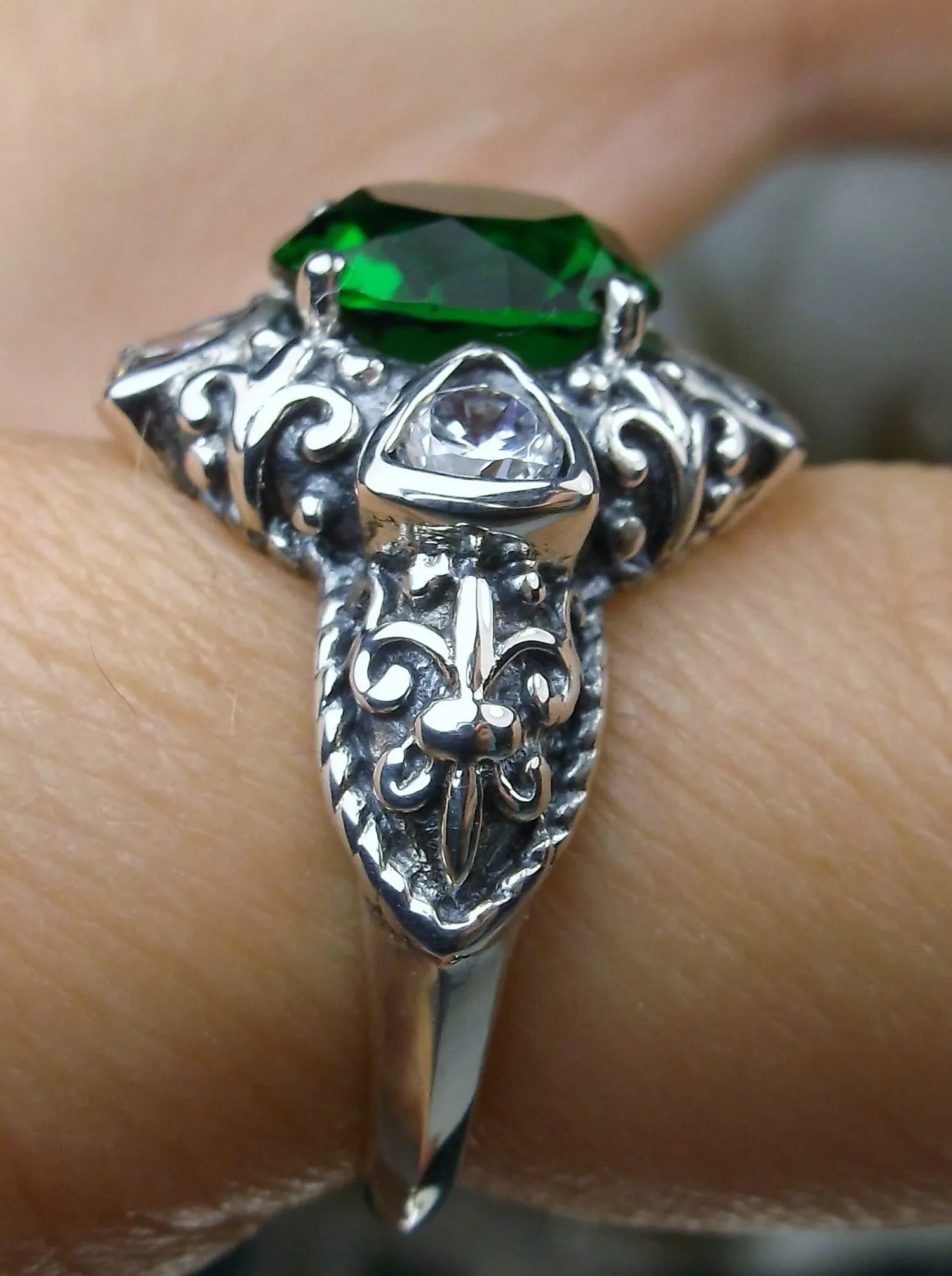Emerald Ring, 5-Gem Art Deco Ring, Emerald Vintage Revival Jewelry #D138
