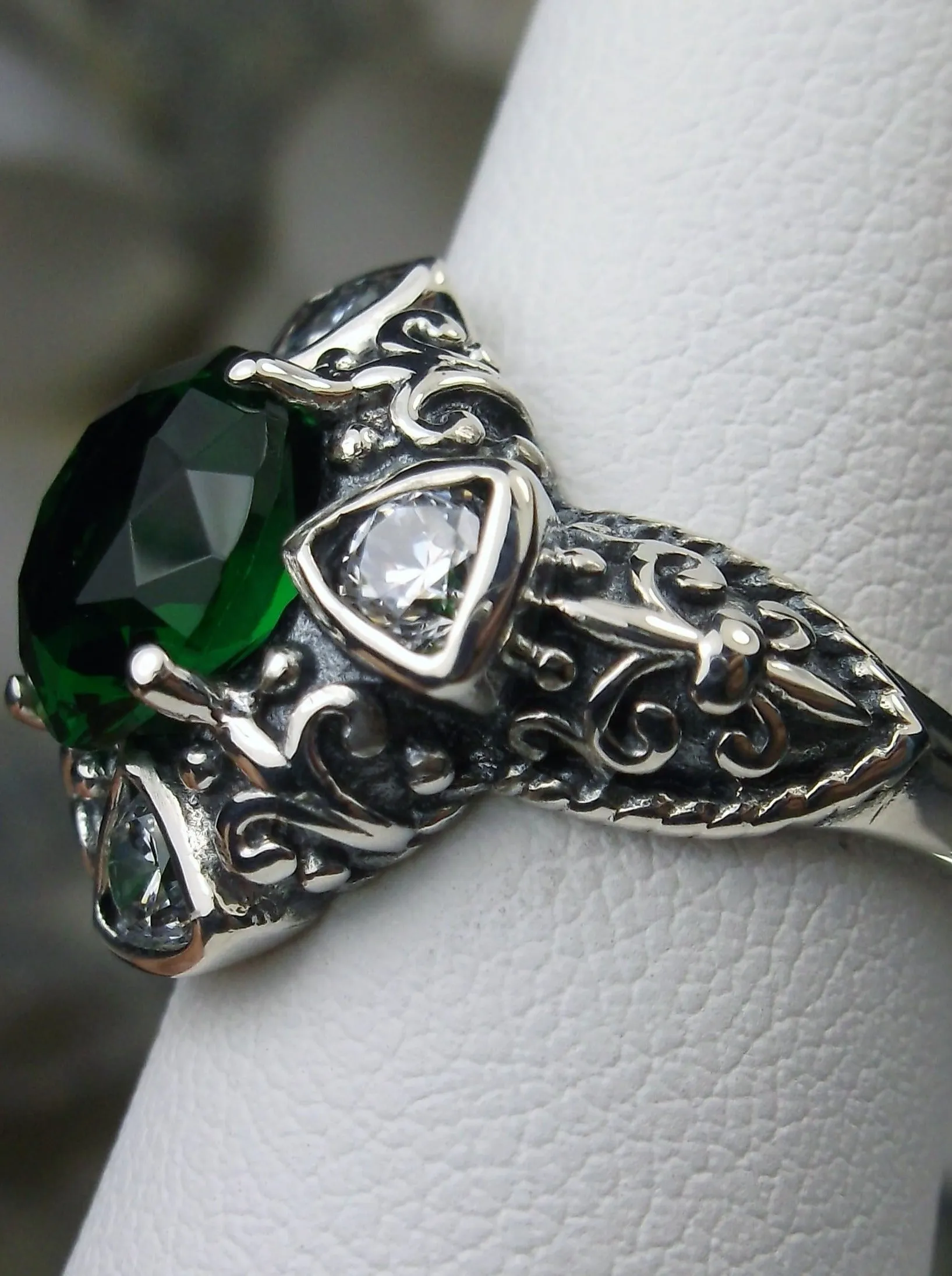 Emerald Ring, 5-Gem Art Deco Ring, Emerald Vintage Revival Jewelry #D138