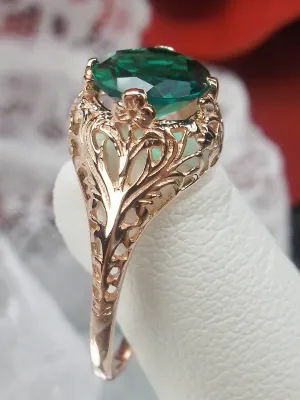 Emerald Ring, Natural Gemstone, Rose Gold plated, Victorian Jewelry #D198