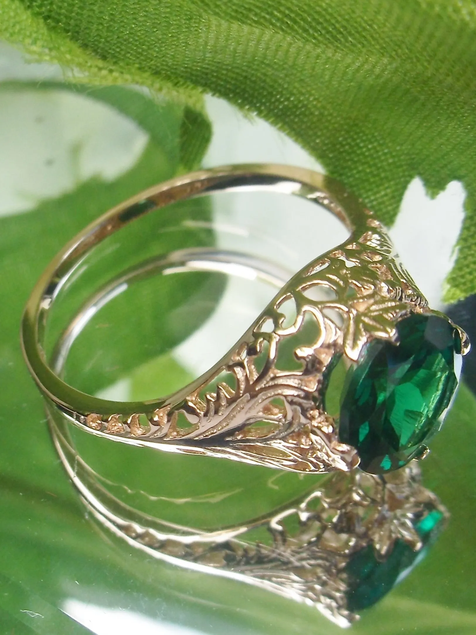 Emerald Ring, Natural Gemstone, Rose Gold plated, Victorian Jewelry #D198