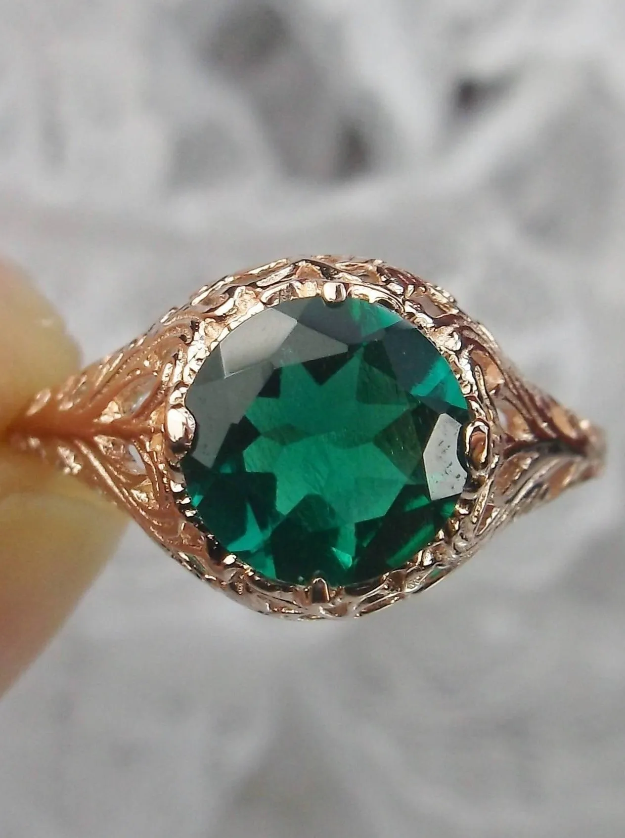 Emerald Ring, Natural Gemstone, Rose Gold plated, Victorian Jewelry #D198