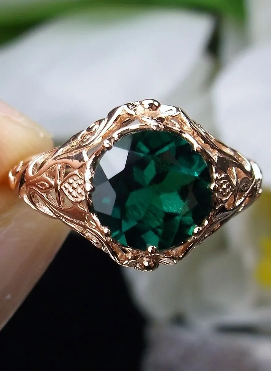Emerald Ring, Rose Gold Jewelry, Daisy Filigree Victorian Jewelry #D66