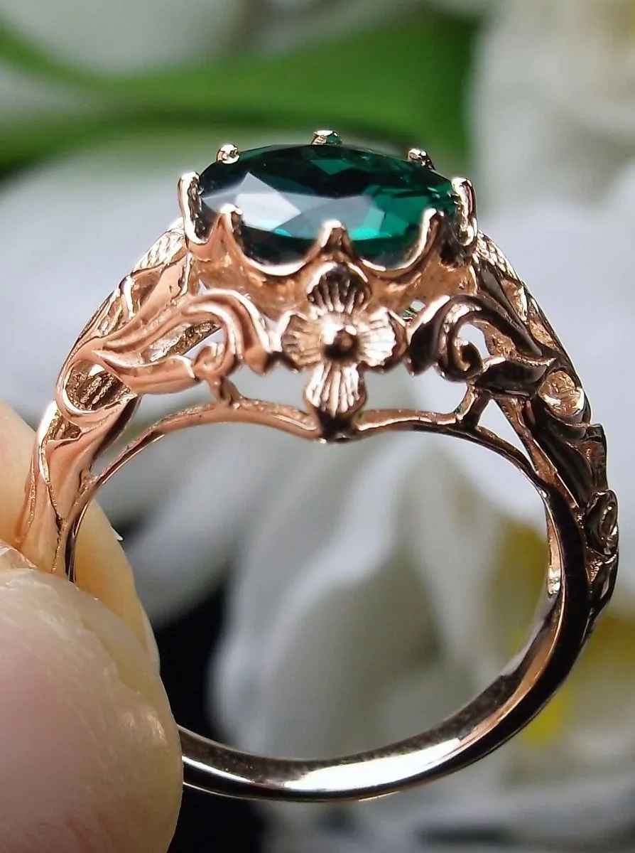 Emerald Ring, Rose Gold Jewelry, Daisy Filigree Victorian Jewelry #D66