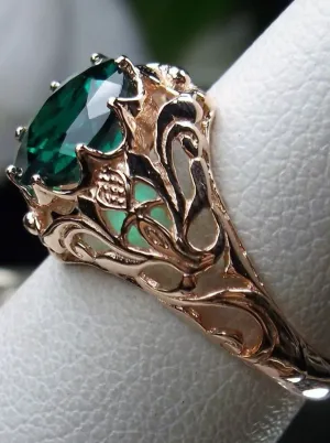Emerald Ring, Rose Gold Jewelry, Daisy Filigree Victorian Jewelry #D66