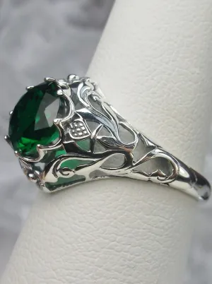 Emerald Ring, Rose Gold or Sterling Silver, Daisy Filigree Victorian Jewelry #D66