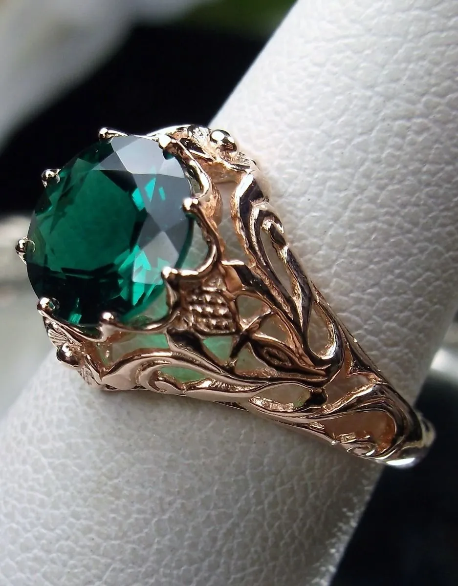 Emerald Ring, Rose Gold or Sterling Silver, Daisy Filigree Victorian Jewelry #D66