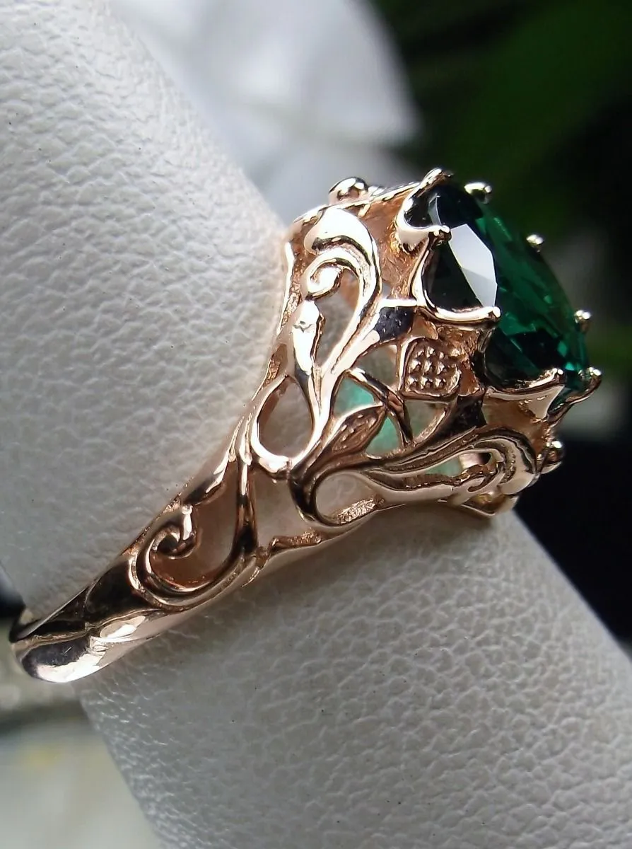 Emerald Ring, Rose Gold or Sterling Silver, Daisy Filigree Victorian Jewelry #D66