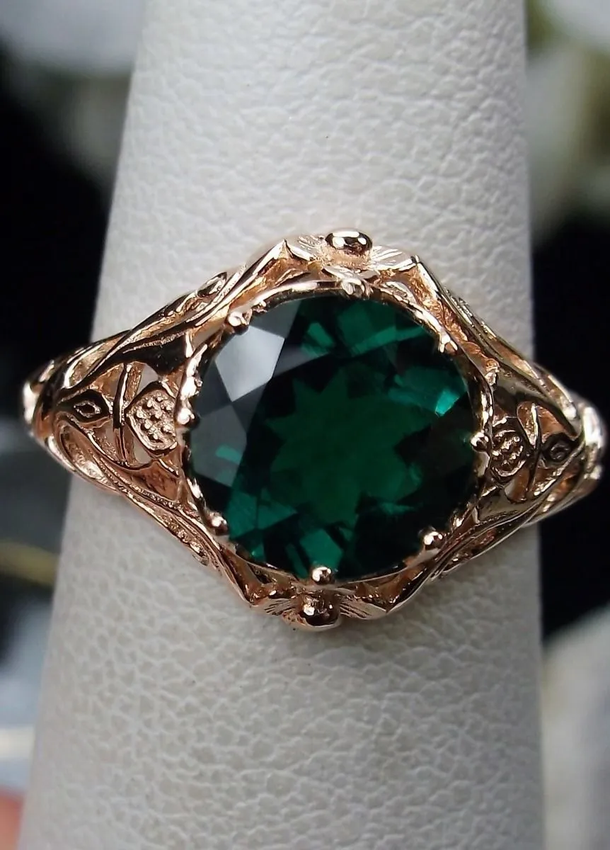 Emerald Ring, Rose Gold or Sterling Silver, Daisy Filigree Victorian Jewelry #D66