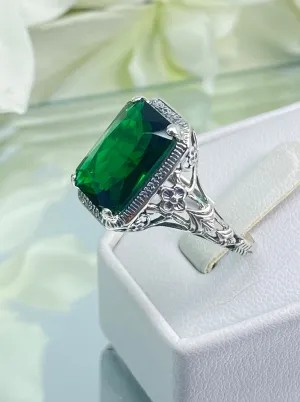 Emerald Ring, Size 11, Cushion Cut Gemstone, Vintage Style Art Nouveau Jewelry, Design#D64 - Ready to Ship