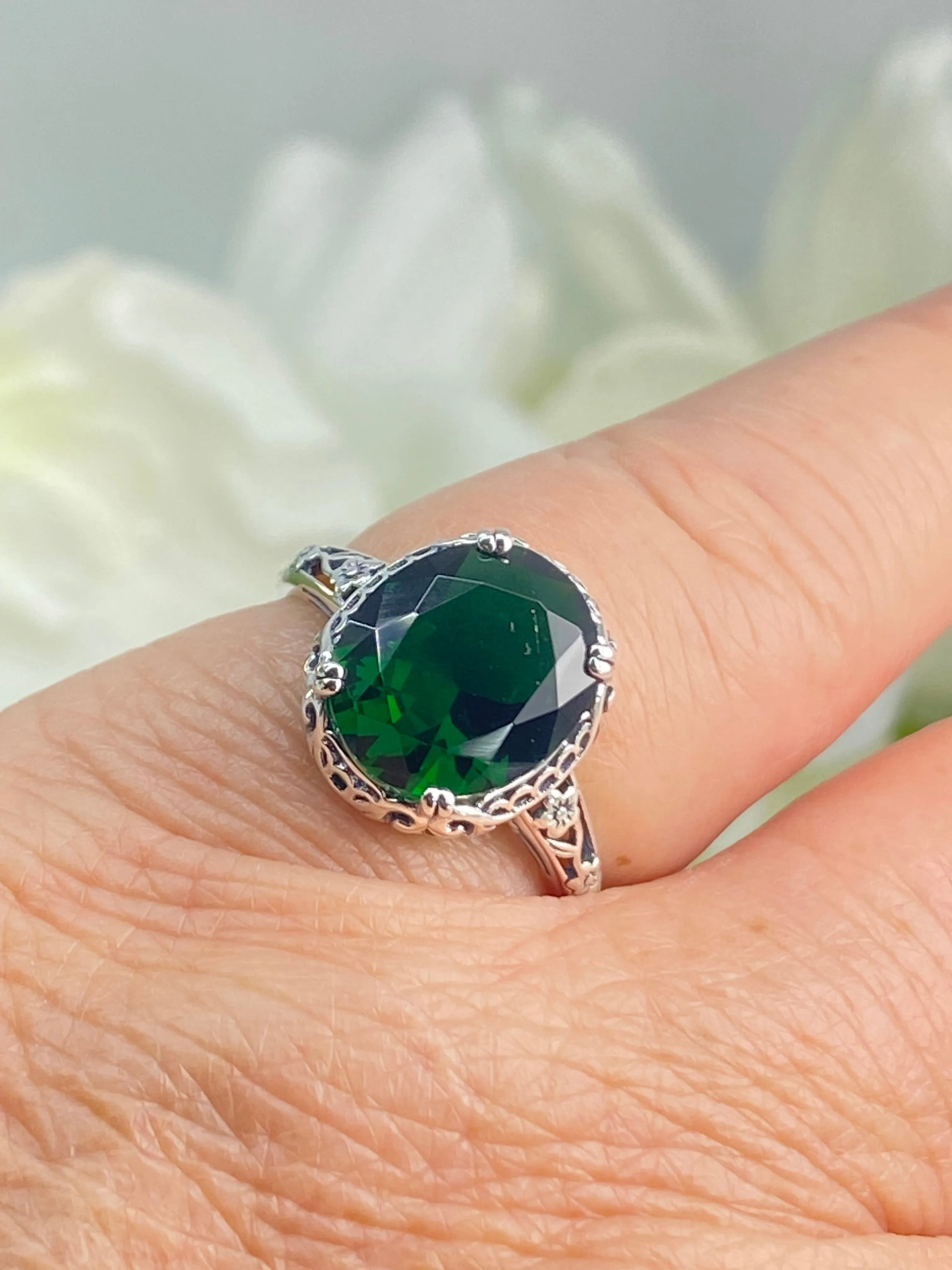 Emerald Ring, Size 6.5, Edwardian Antique Reproduction Jewelry #D70z - Ready to Ship