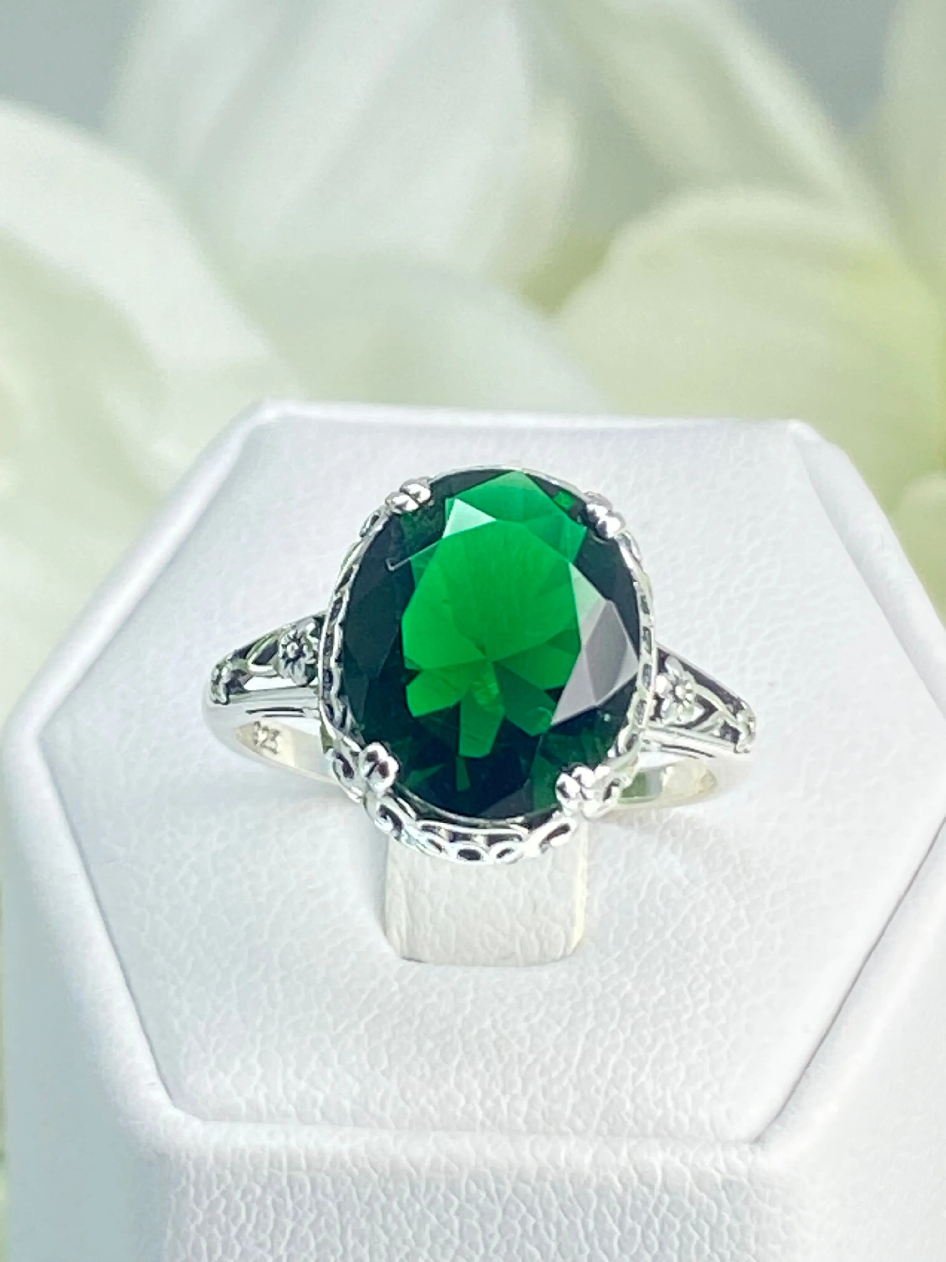 Emerald Ring, Size 6.5, Edwardian Antique Reproduction Jewelry #D70z - Ready to Ship