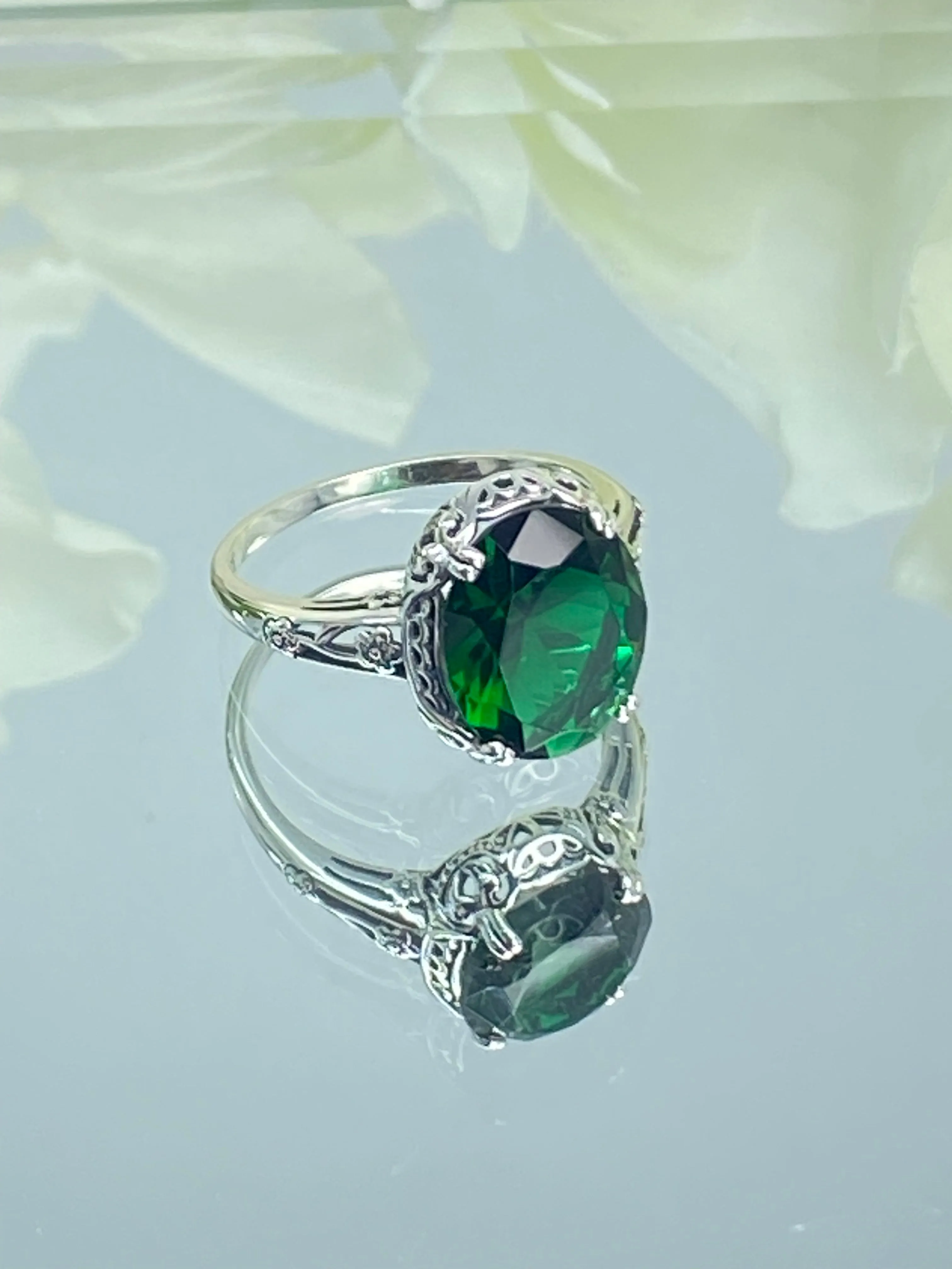 Emerald Ring, Size 6.5, Edwardian Antique Reproduction Jewelry #D70z - Ready to Ship