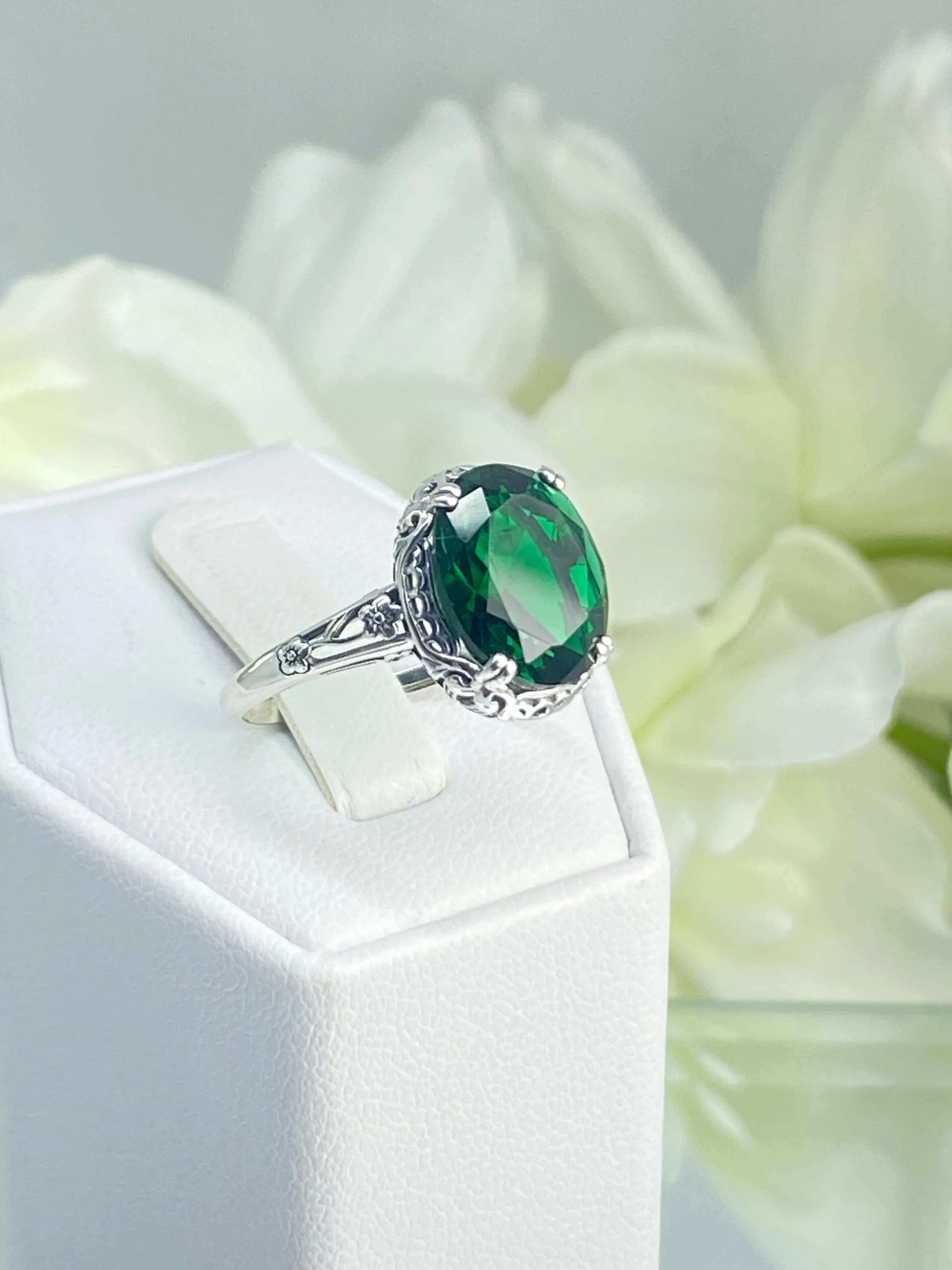 Emerald Ring, Size 6.5, Edwardian Antique Reproduction Jewelry #D70z - Ready to Ship