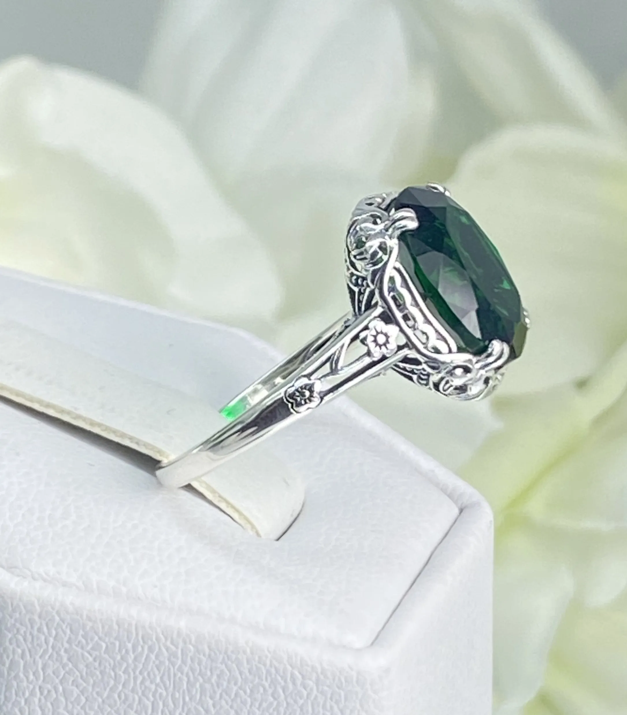 Emerald Ring, Size 6.5, Edwardian Antique Reproduction Jewelry #D70z - Ready to Ship