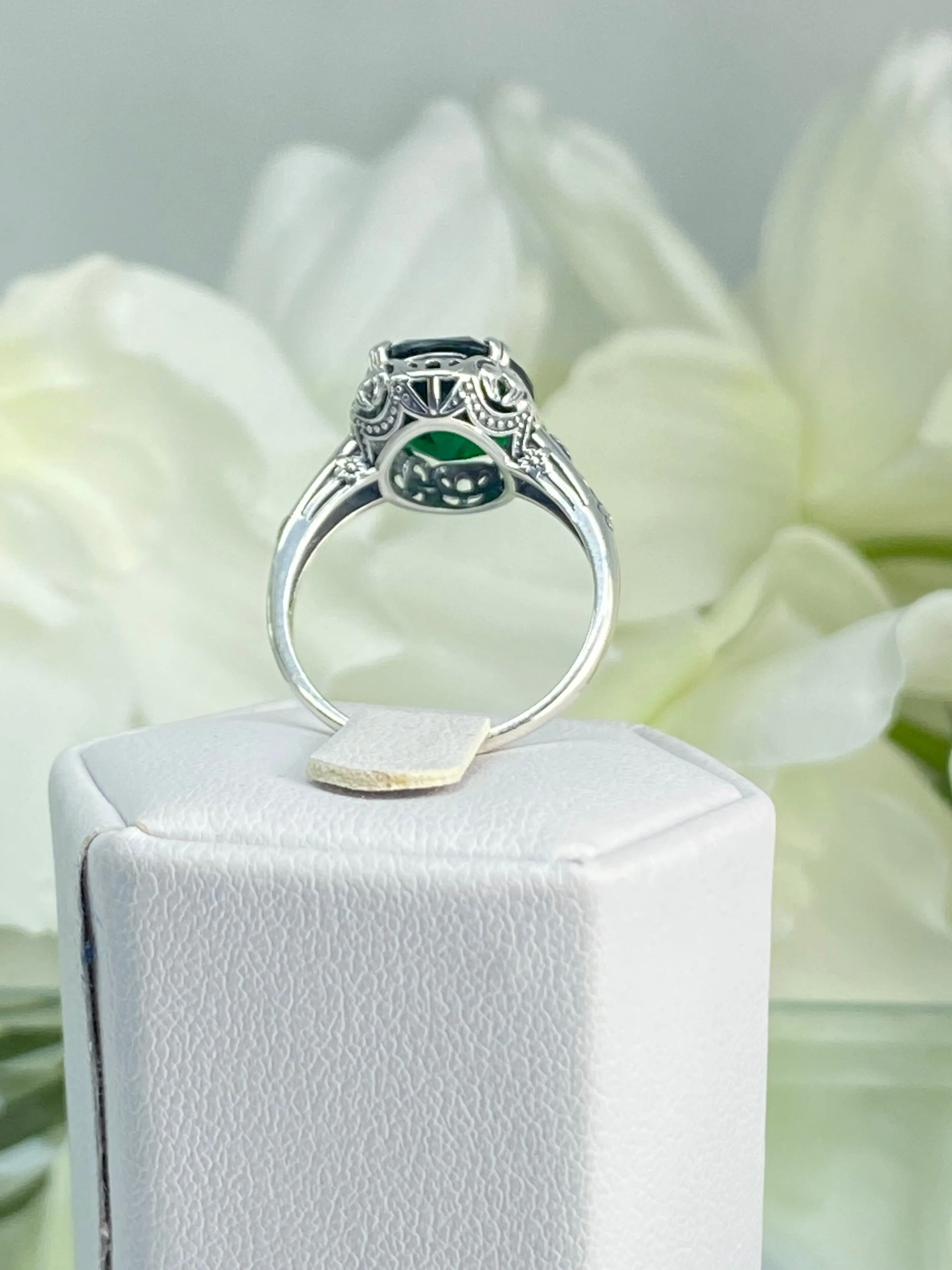 Emerald Ring, Size 6.5, Edwardian Antique Reproduction Jewelry #D70z - Ready to Ship