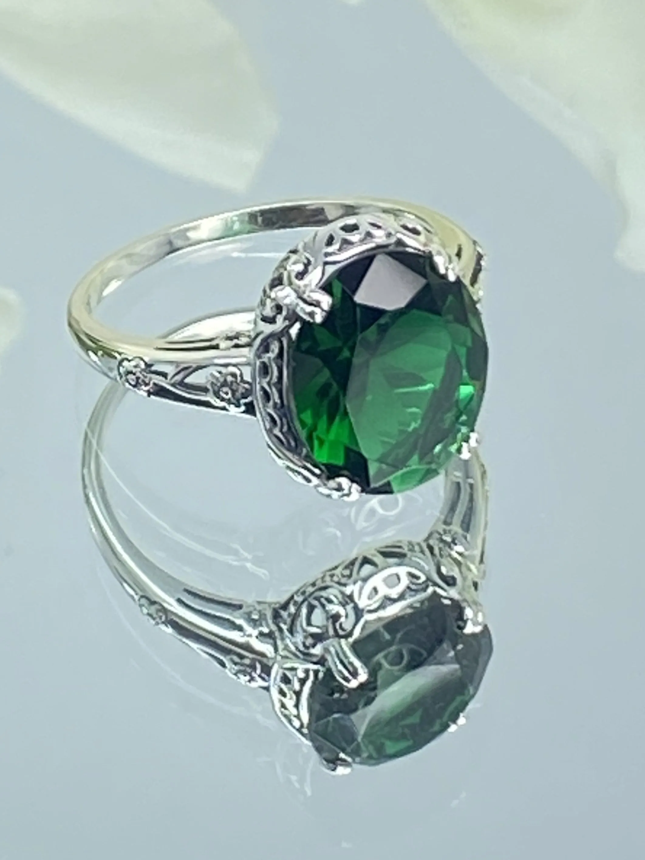 Emerald Ring, Size 6.5, Edwardian Antique Reproduction Jewelry #D70z - Ready to Ship
