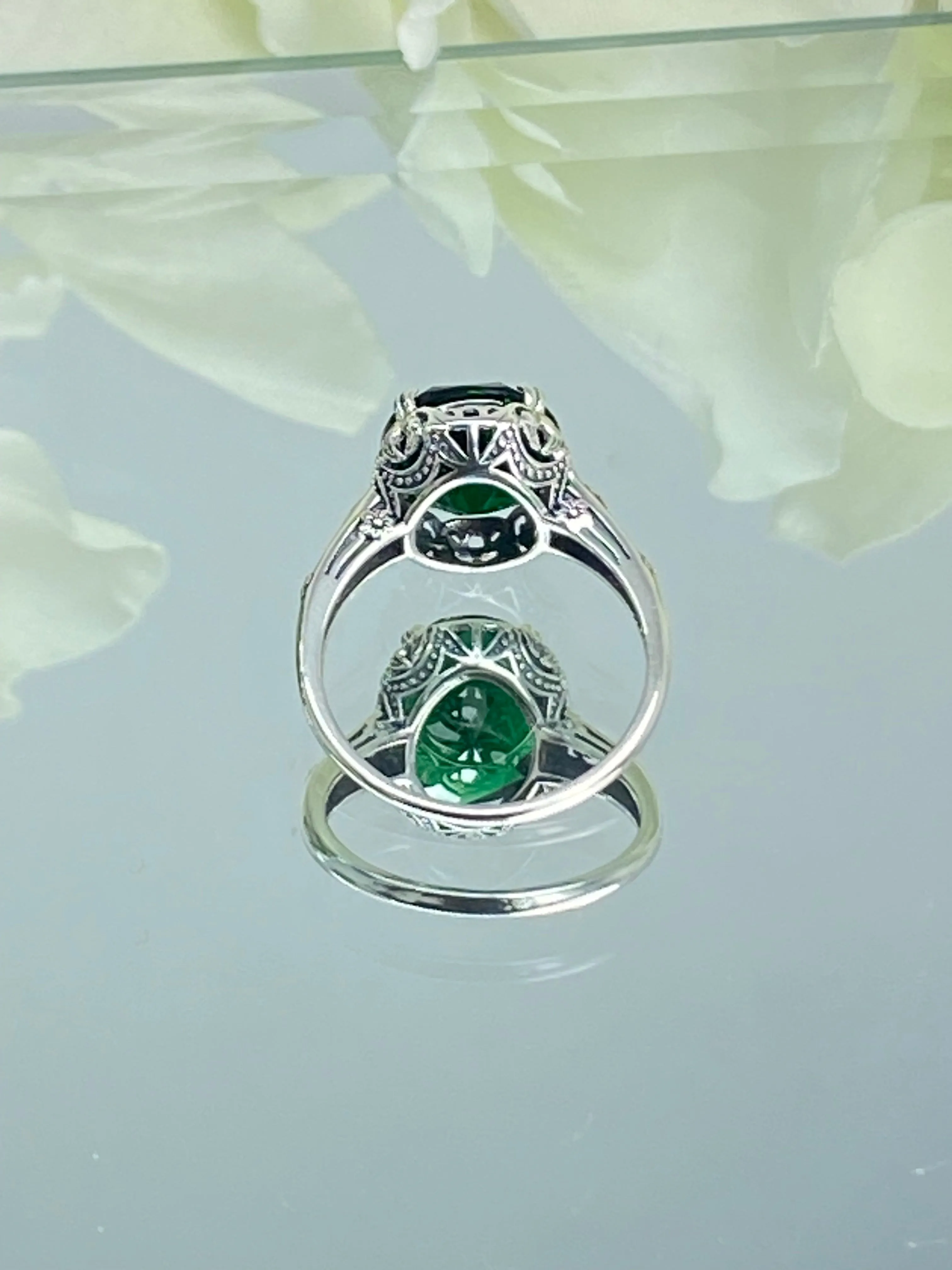 Emerald Ring, Size 6.5, Edwardian Antique Reproduction Jewelry #D70z - Ready to Ship
