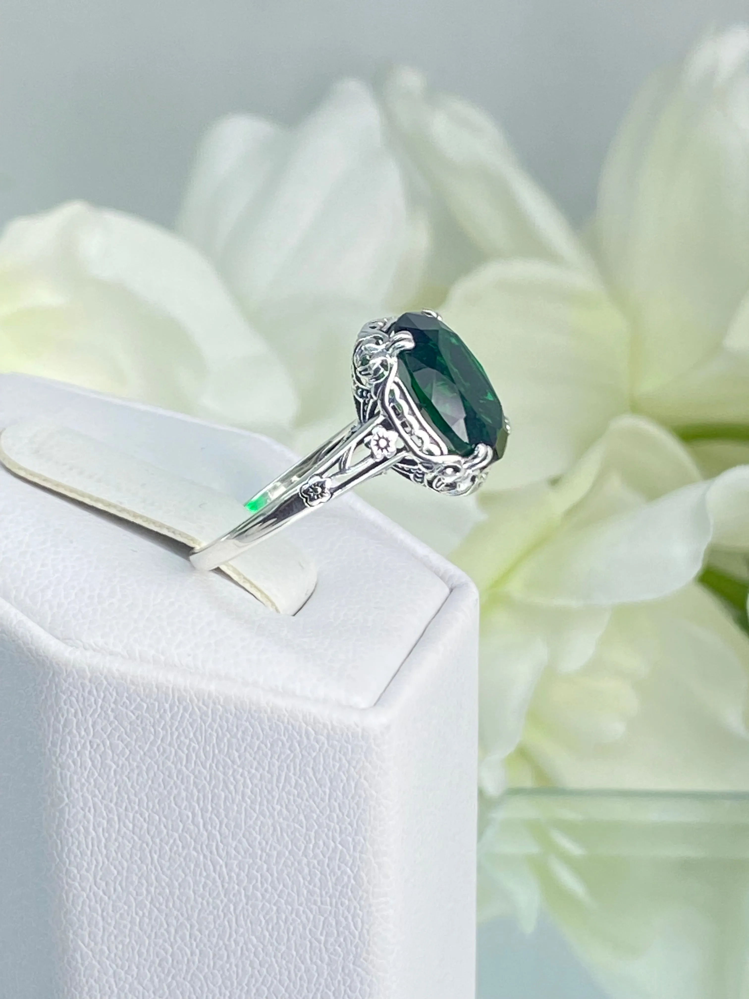 Emerald Ring, Size 6.5, Edwardian Antique Reproduction Jewelry #D70z - Ready to Ship
