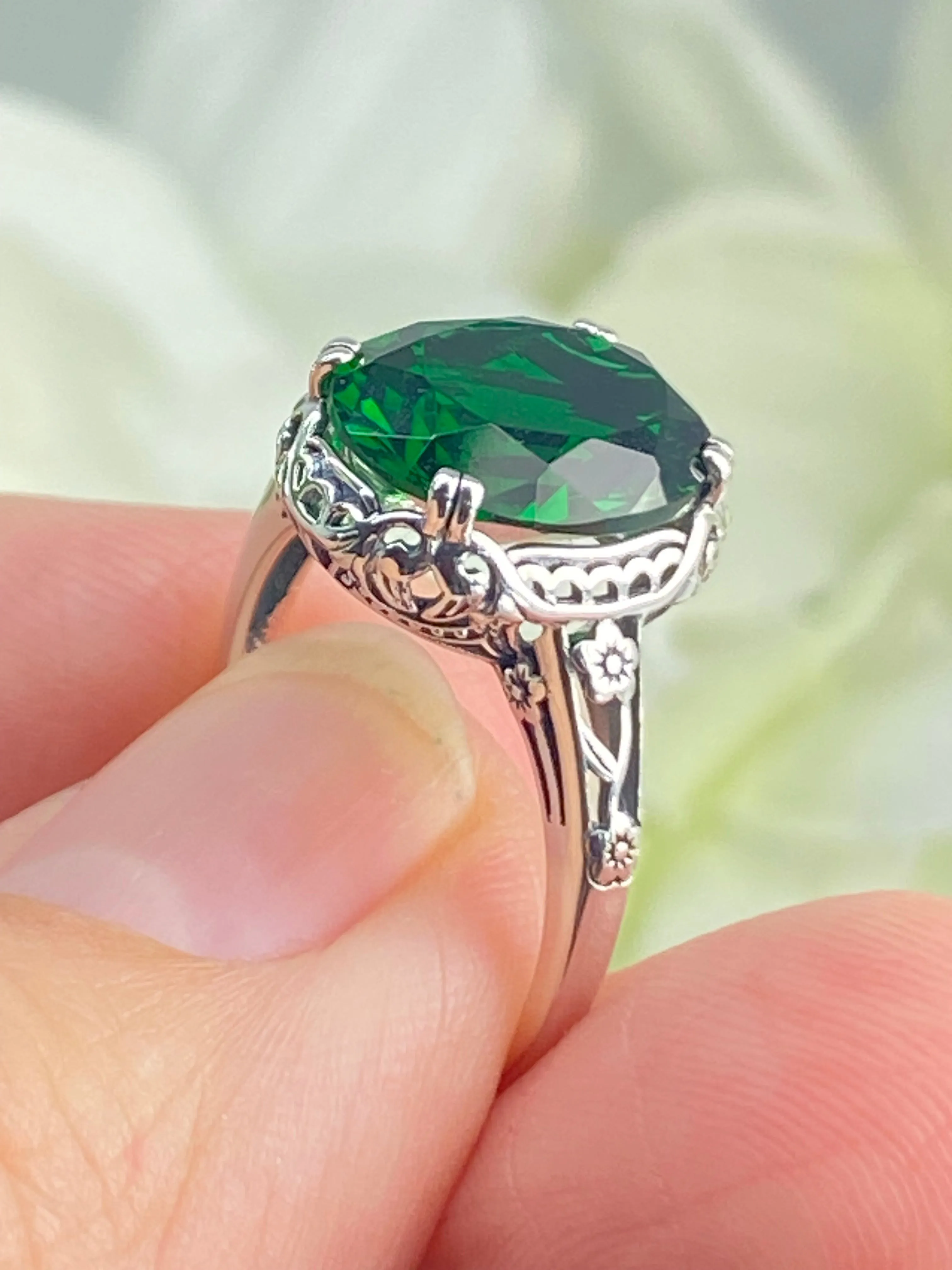 Emerald Ring, Size 6.5, Edwardian Antique Reproduction Jewelry #D70z - Ready to Ship