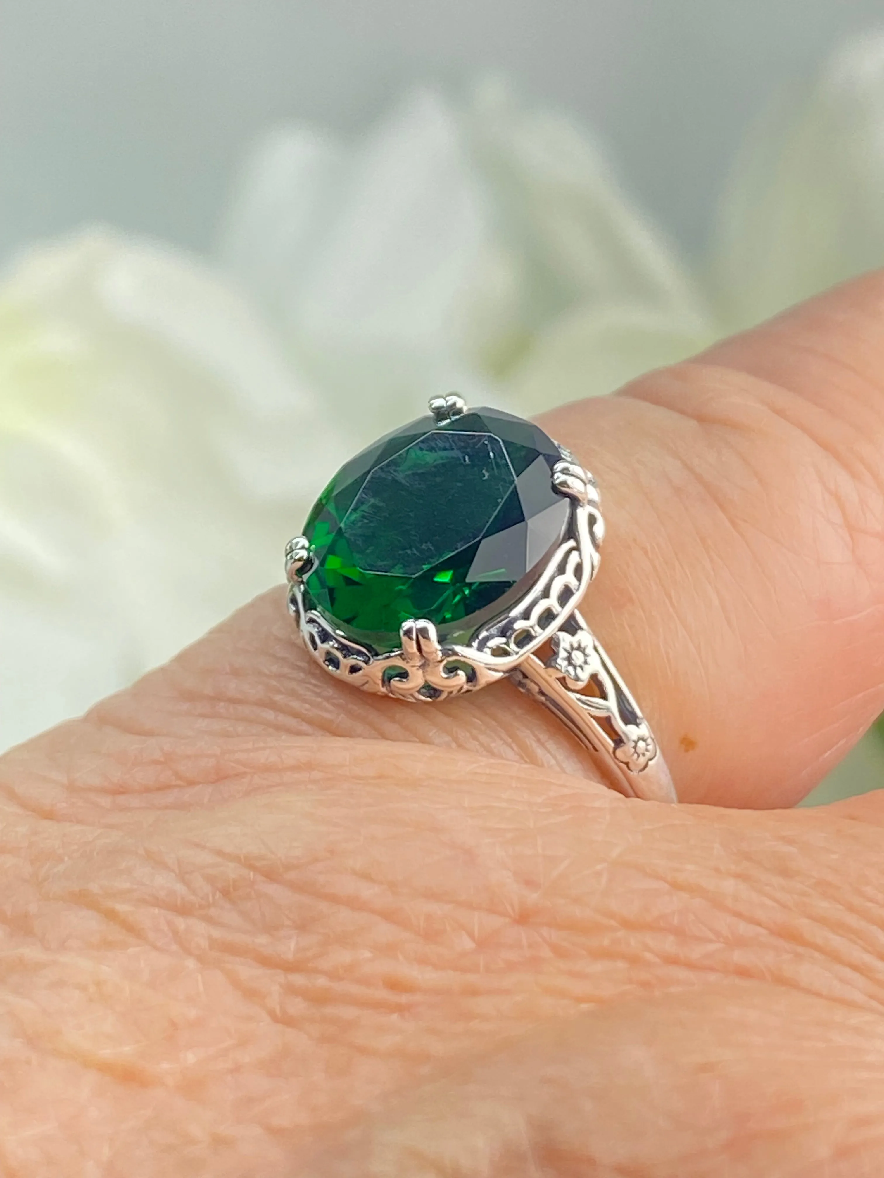 Emerald Ring, Size 6.5, Edwardian Antique Reproduction Jewelry #D70z - Ready to Ship