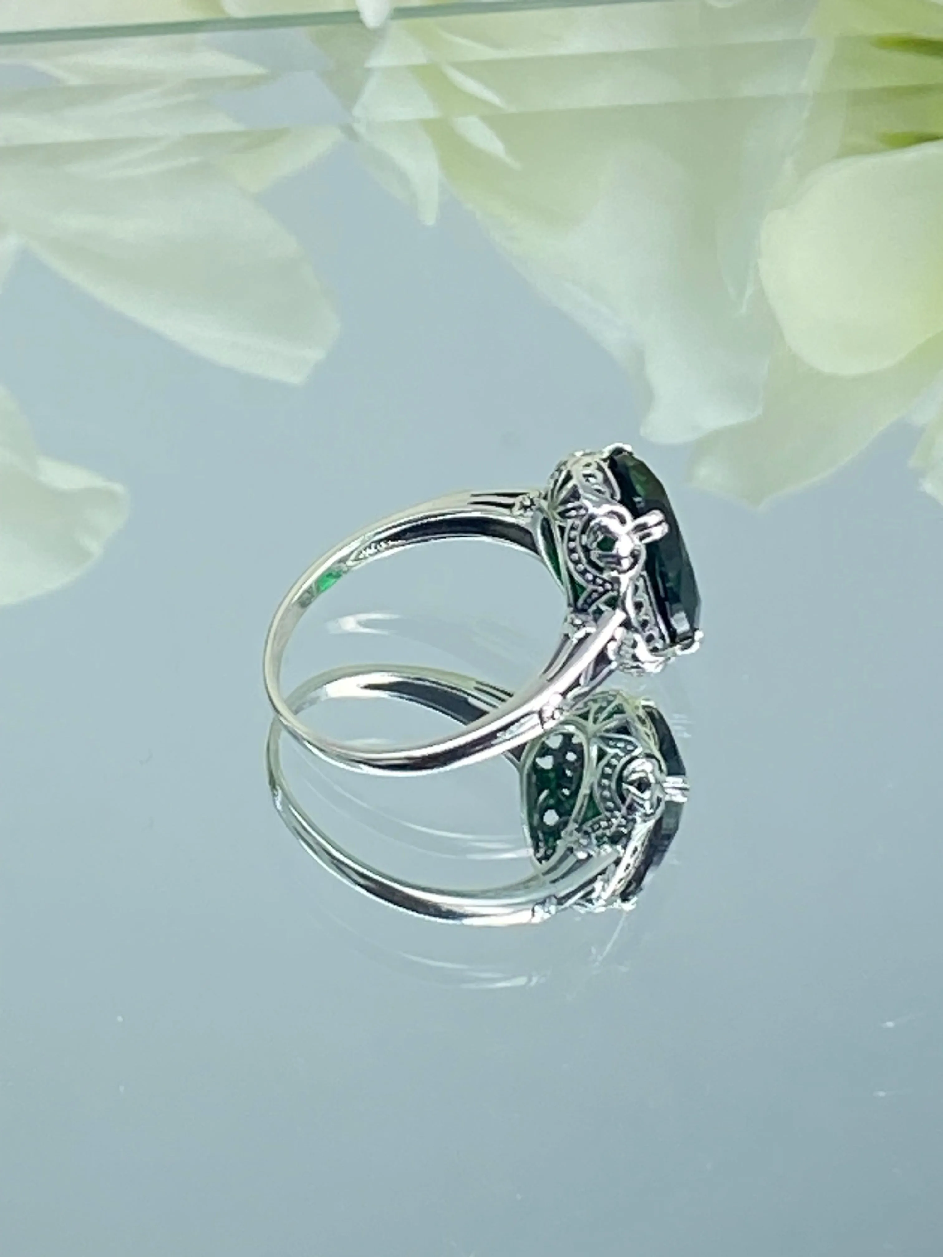 Emerald Ring, Size 6.5, Edwardian Antique Reproduction Jewelry #D70z - Ready to Ship