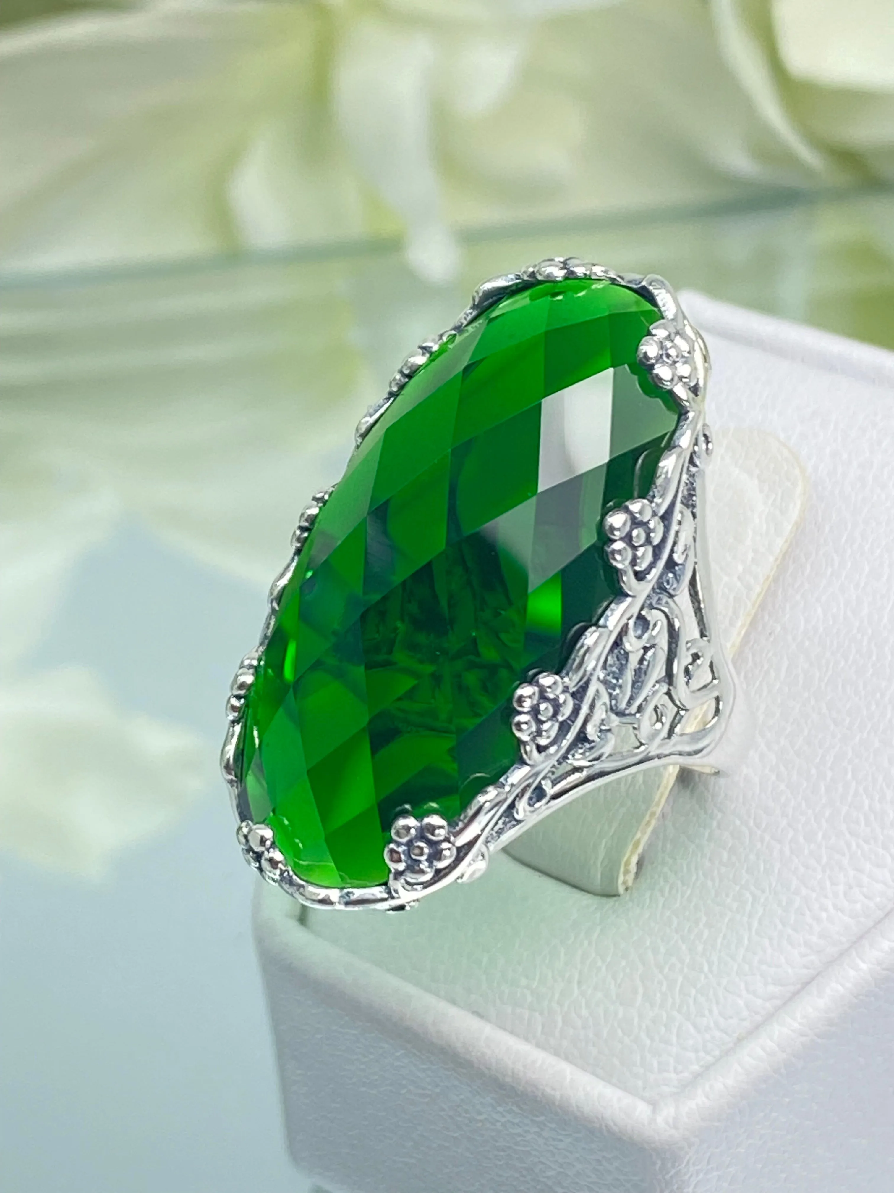 Emerald Ring, Size 7, Large Oval gem, Vintage Jewelry #D97 - Ready to Ship