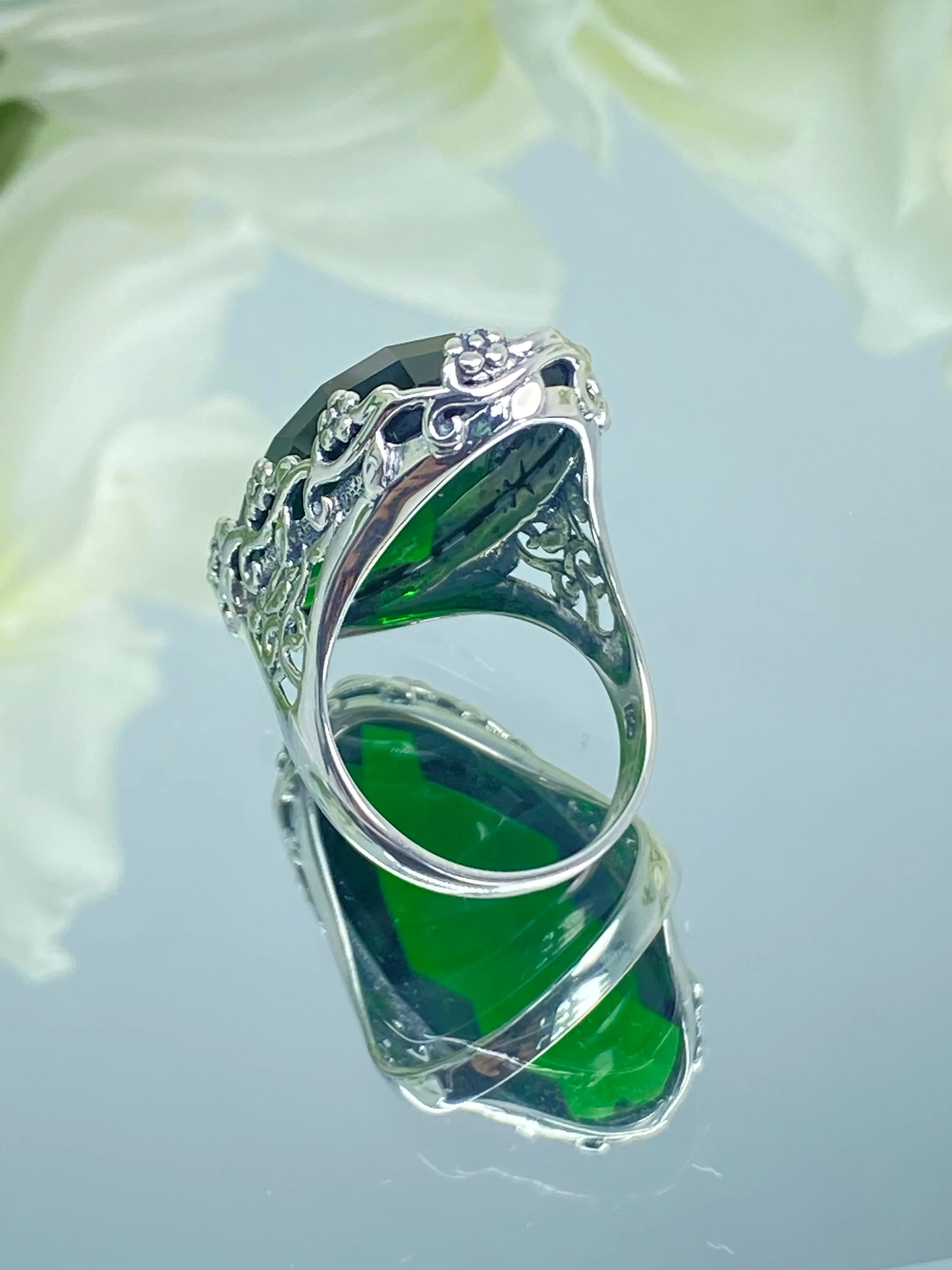 Emerald Ring, Size 7, Large Oval gem, Vintage Jewelry #D97 - Ready to Ship