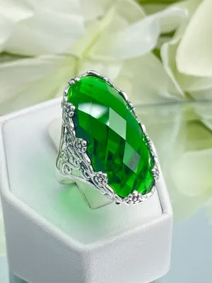 Emerald Ring, Size 7, Large Oval gem, Vintage Jewelry #D97 - Ready to Ship