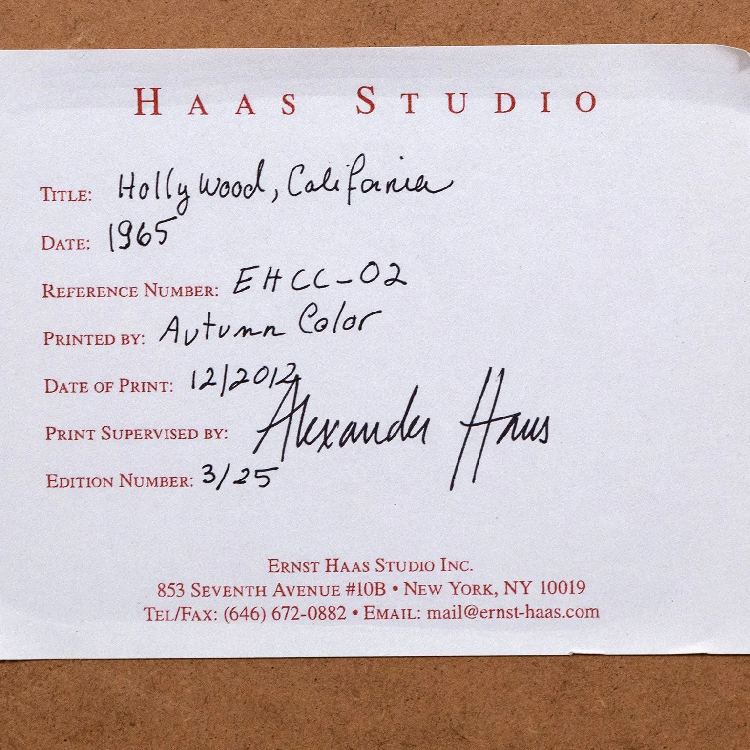 ERNST HAAS "HOLLYWOOD, CALIFORNIA" 1965