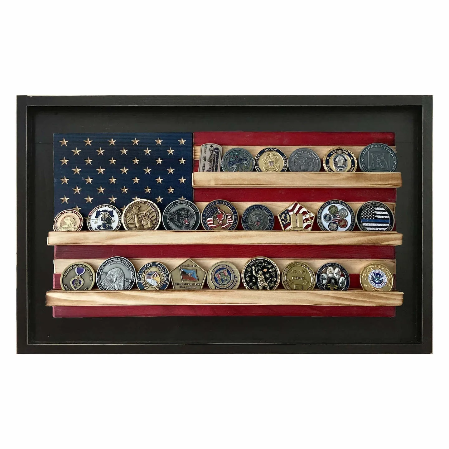 Flags of Valor - Challenge Coin Holder Flag Wood Wall Sign