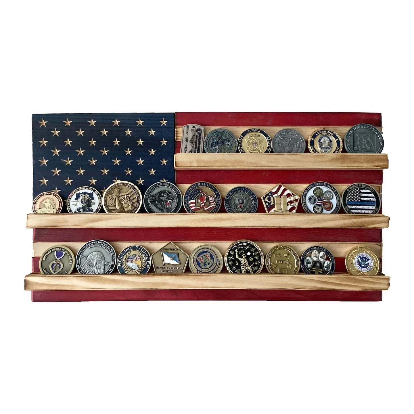 Flags of Valor - Challenge Coin Holder Flag Wood Wall Sign