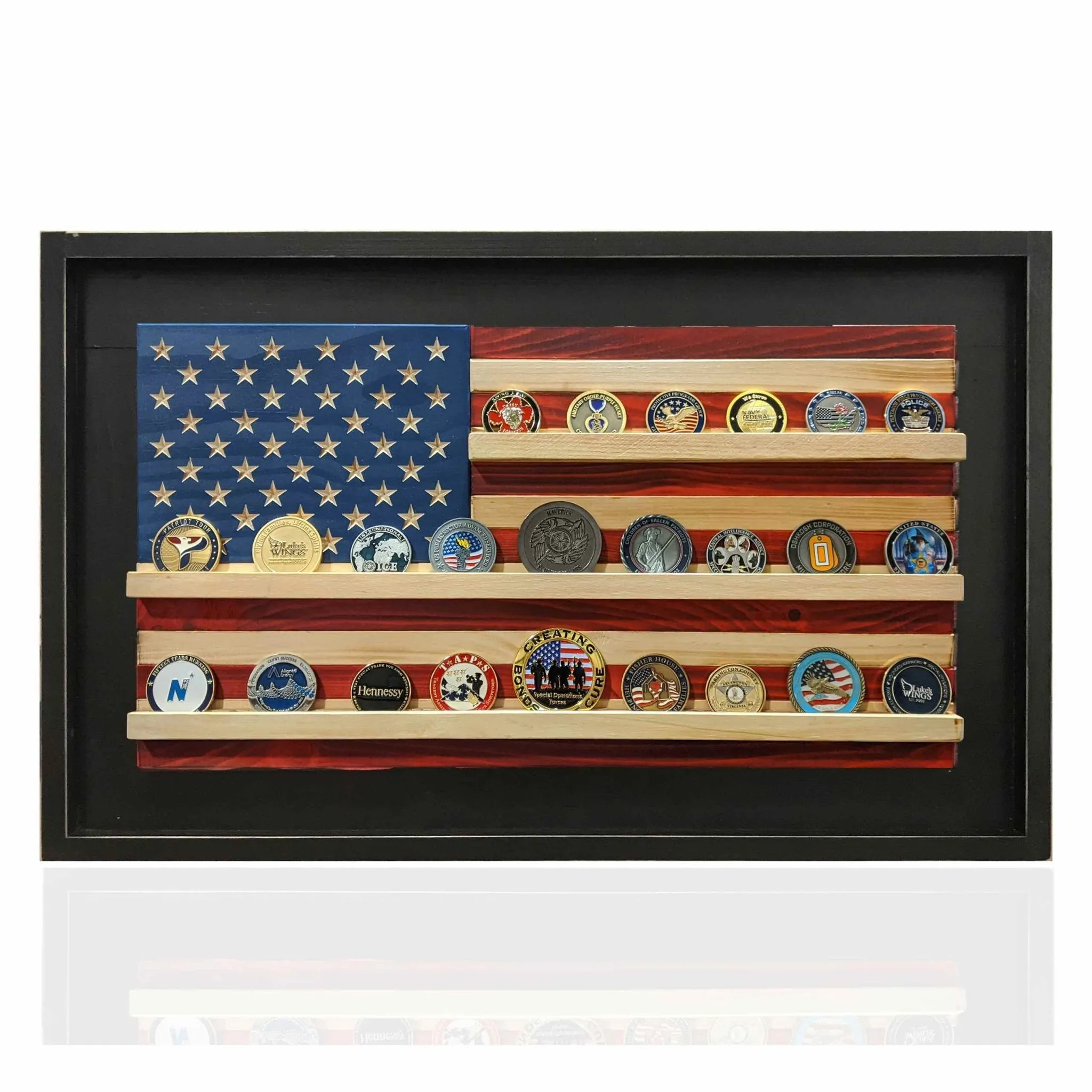 Flags of Valor - Challenge Coin Holder Flag Wood Wall Sign