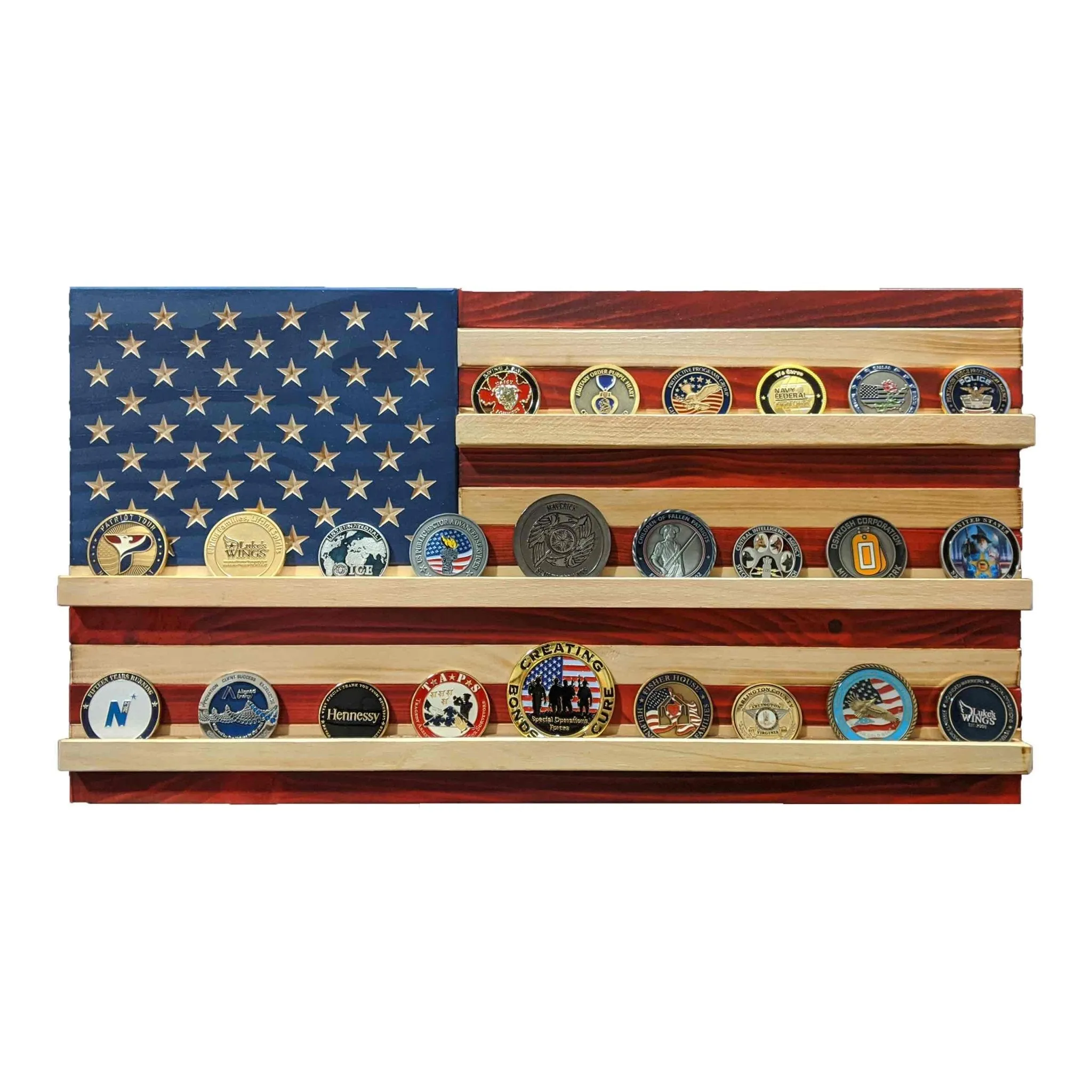 Flags of Valor - Challenge Coin Holder Flag Wood Wall Sign