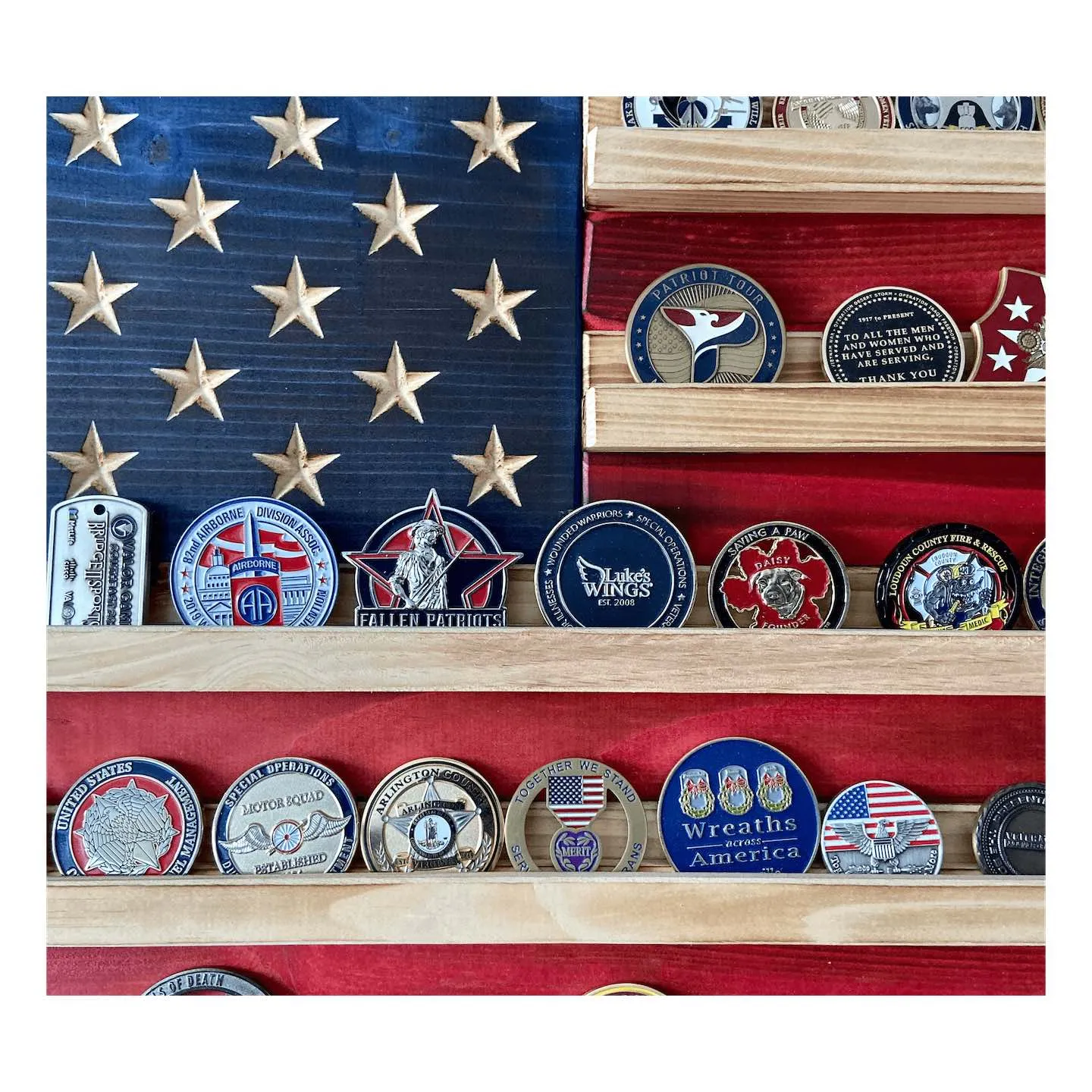 Flags of Valor - Challenge Coin Holder Flag Wood Wall Sign