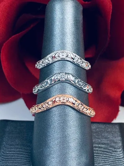 Floral Curved Band, Simple Center Flower, Vintage Jewelry Design#D511